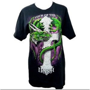 Fruit of the Loom Mens T-Shirt Black Graphic Print Luck of the Irish Size Medium